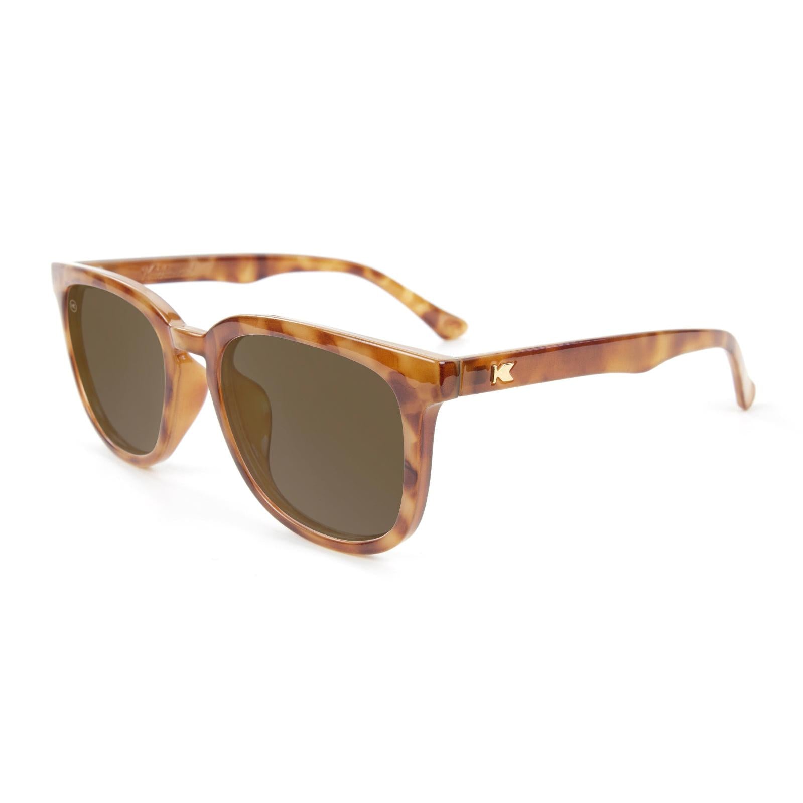 Sunglasses with Blonde Tortoise Frames and Polarized Amber Lenses, Flyover