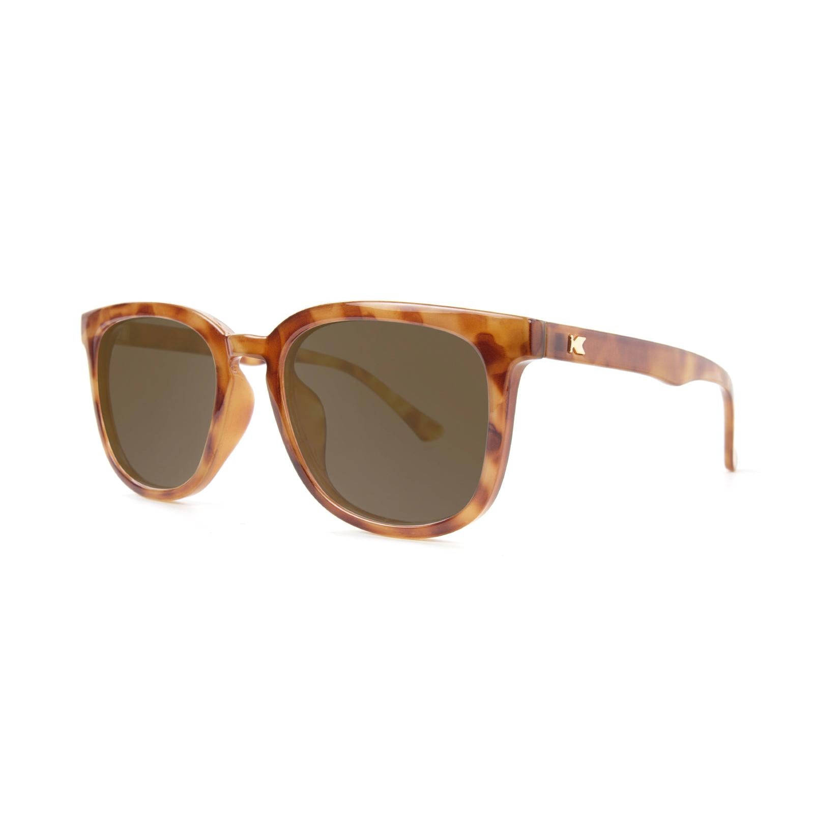 Sunglasses with Blonde Tortoise Frames and Polarized Amber Lenses, Threequarter