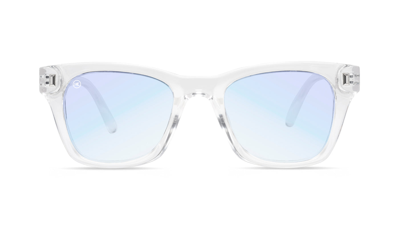 Sunglasses with Clear Frames and Clear Blue Light Blocking Lenses, Front