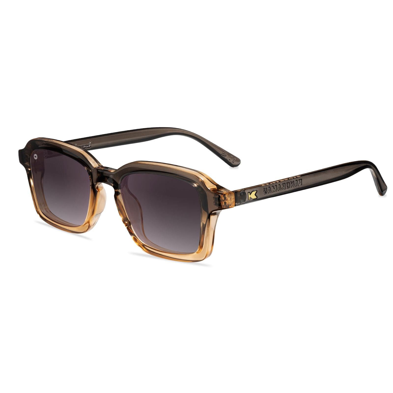 Glossy muted-brown-to-tan frames Gold K logos Polarized smoke gradient lenses