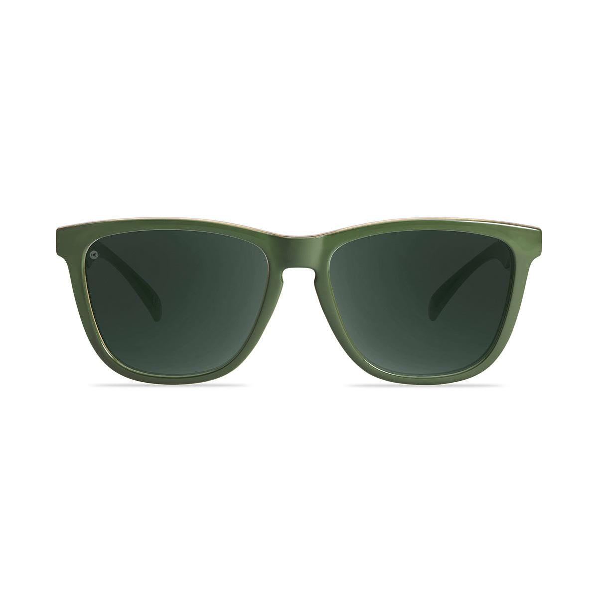 Sunglasses with Glossy Green Frames and Polarized Green Lenses, Front
