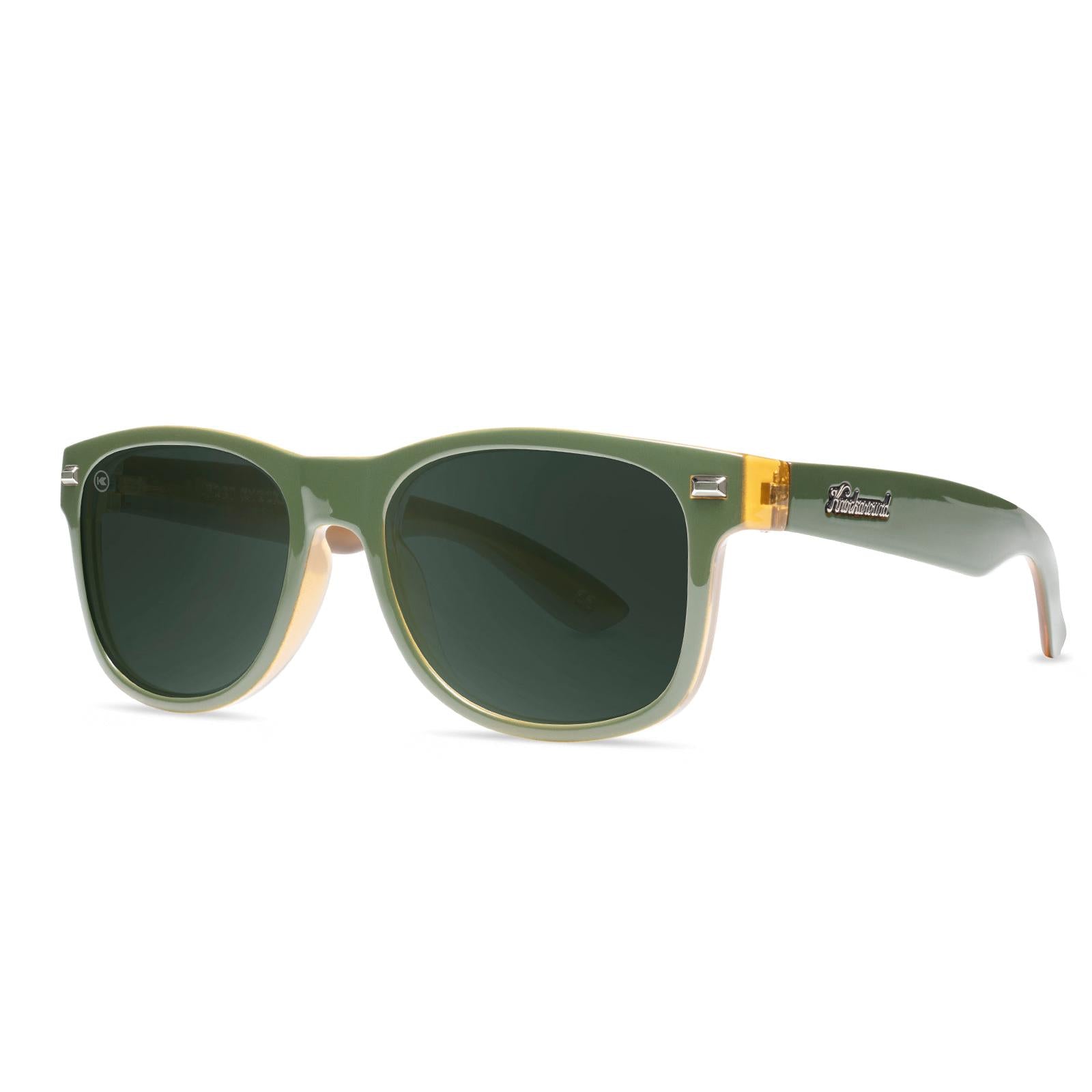 Sunglasses with Glossy Green Frames and Polarized Green Lenses, Threequarter