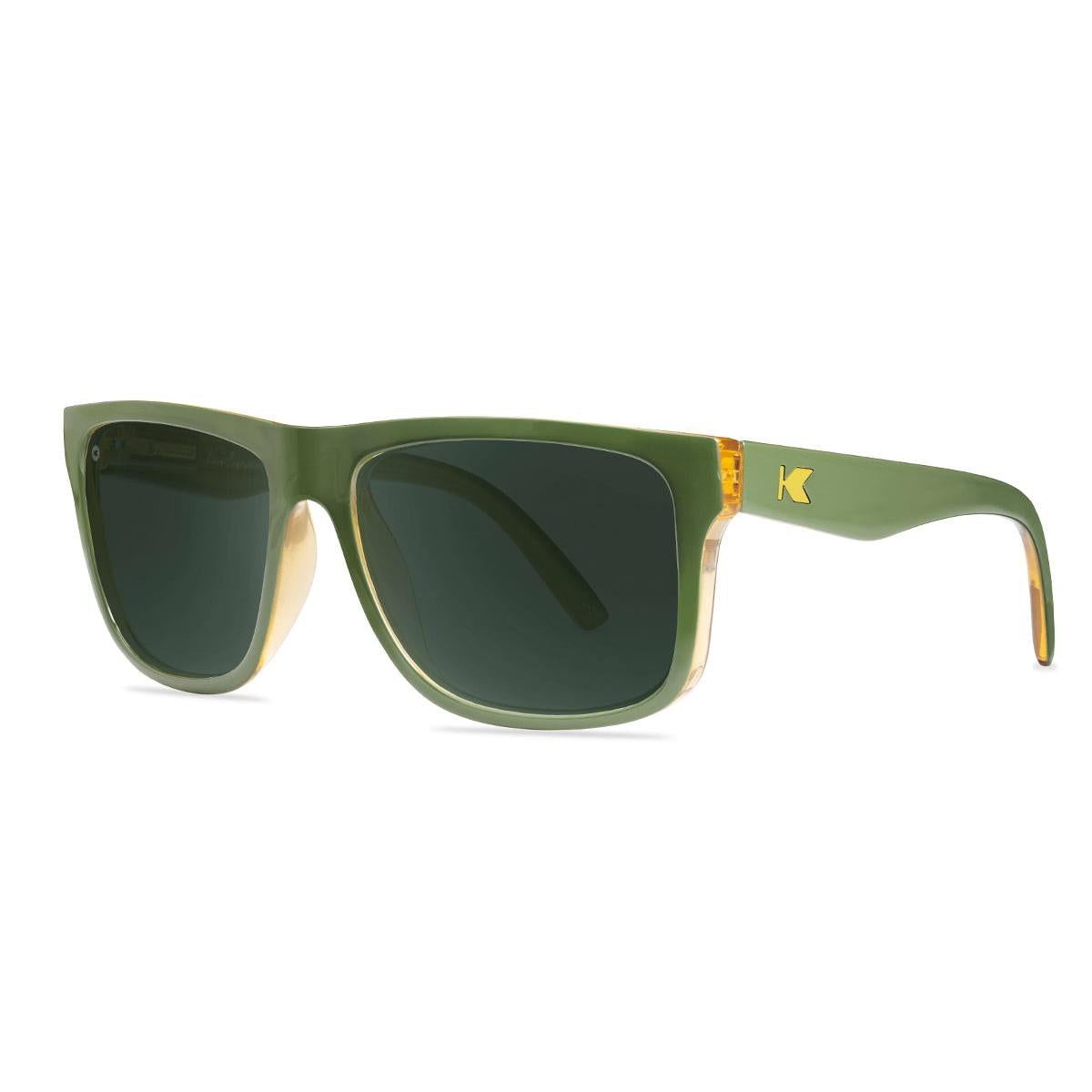 Sunglasses with Glossy Green Frames and Polarized Green Lenses, Threequarter