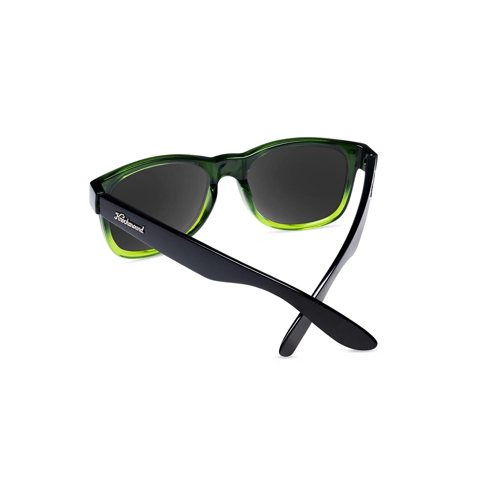 Sunglasses with Glossy Black Frames and Polarized Green Lenses, Back