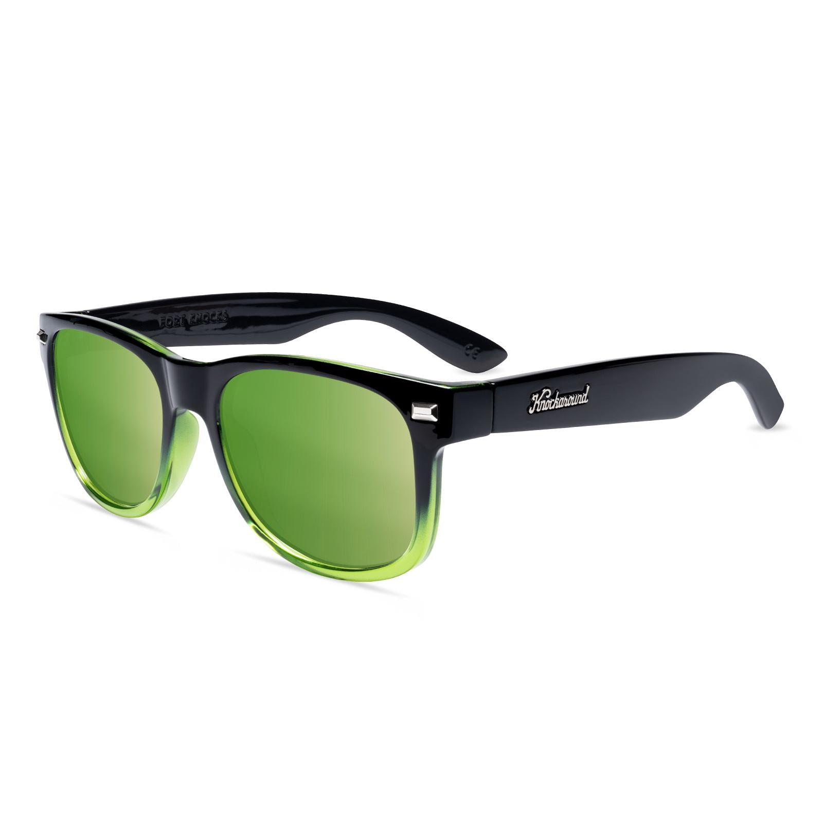 Sunglasses with Glossy Black Frames and Polarized Green Lenses, Flyover