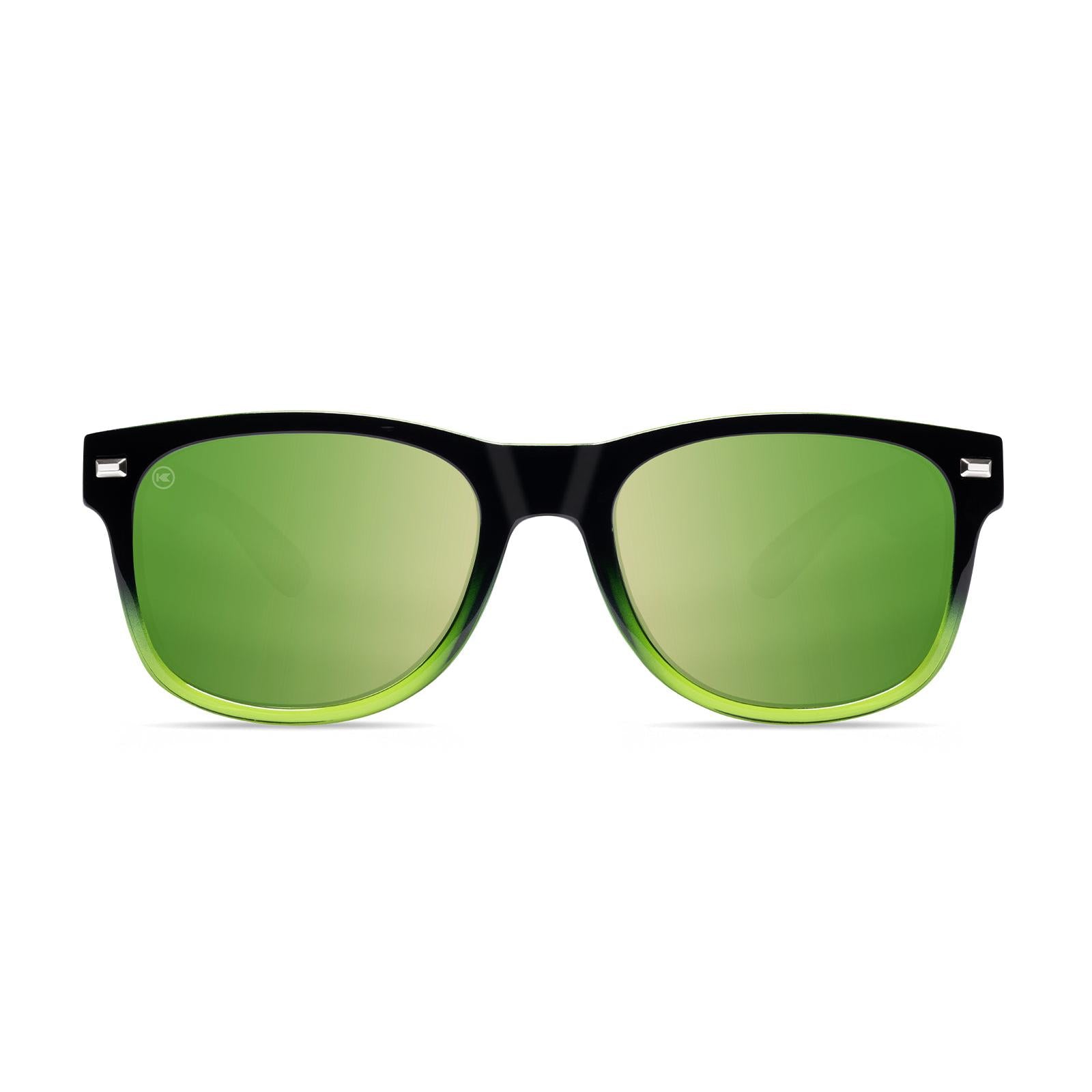 Sunglasses with Glossy Black Frames and Polarized Green Lenses, Front