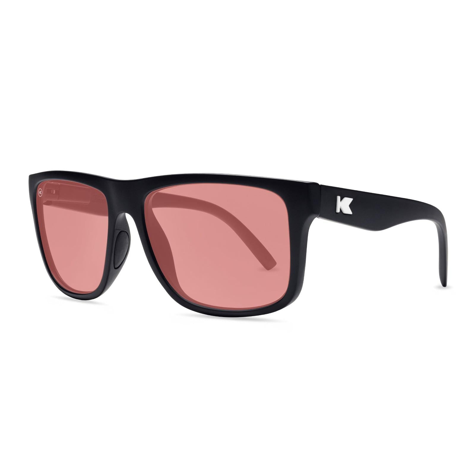 Sunglasses with Black Frames and Pink Color Enhancing Lenses, Threequarter