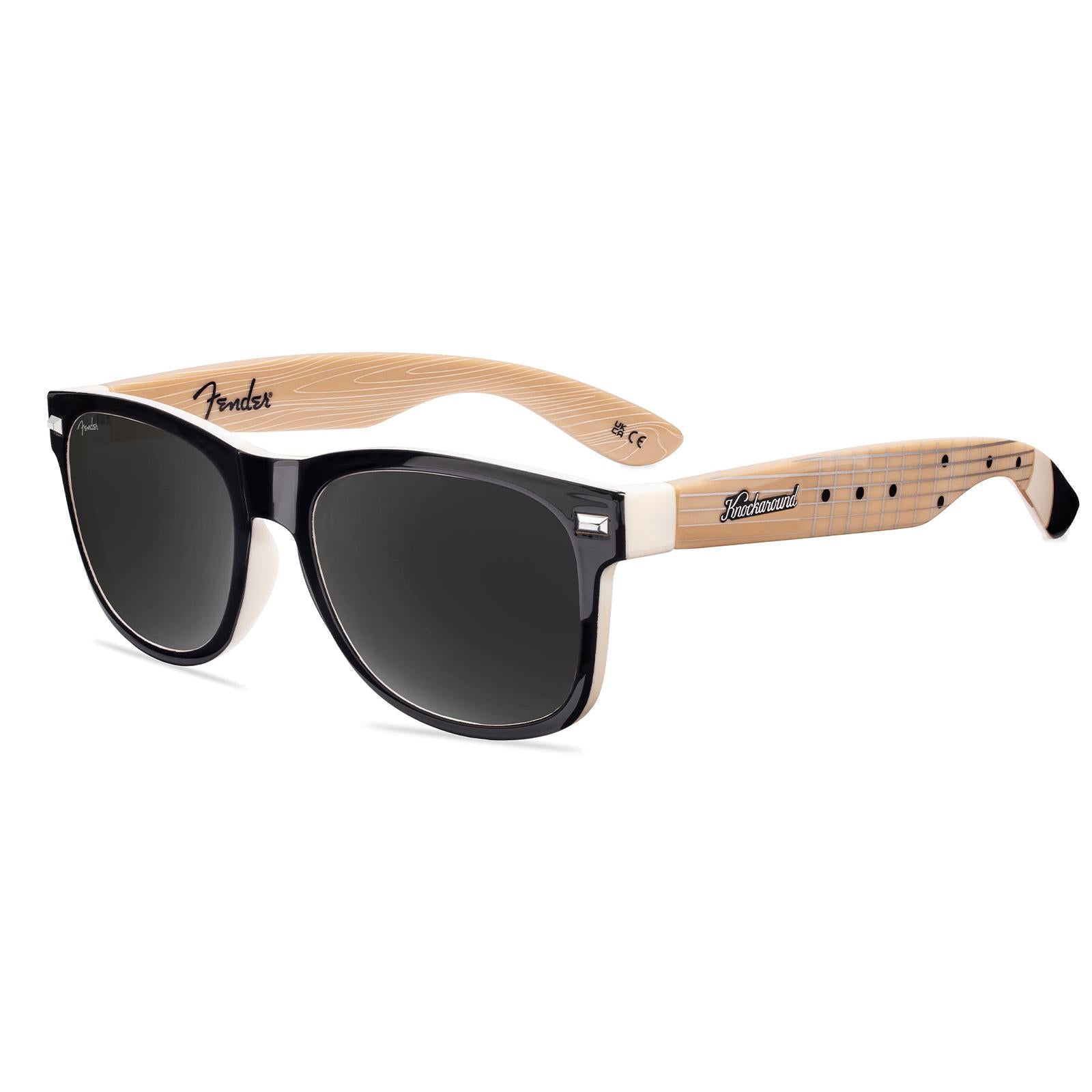 Knockaround and Fender® Black Stratocaster™ Fort Knocks Sunglasses with polarized grey lenses, front
