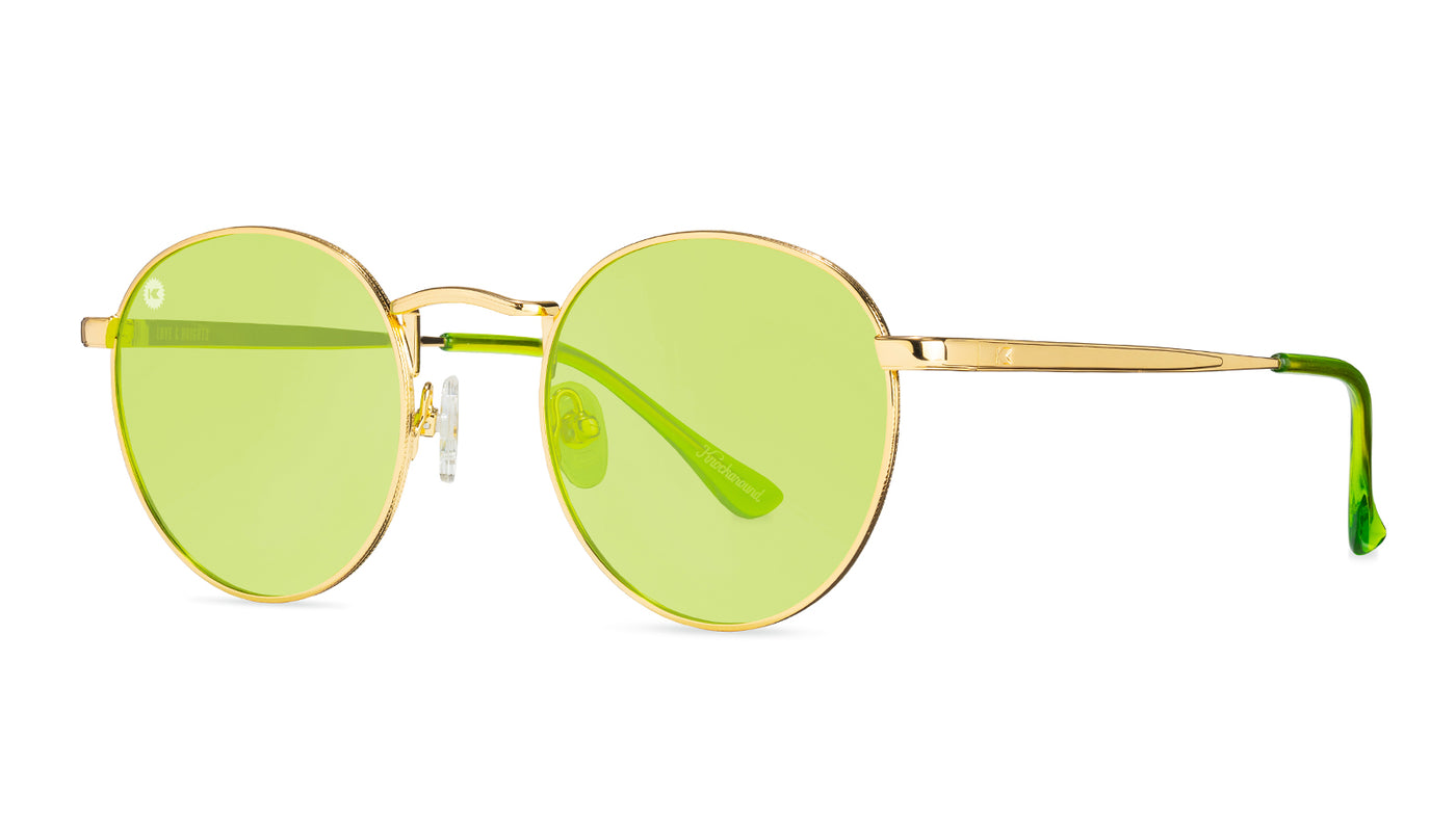 Love & Haights Sunglasses with Gold Frames and Polarized Yellow Lenses, Threequarter