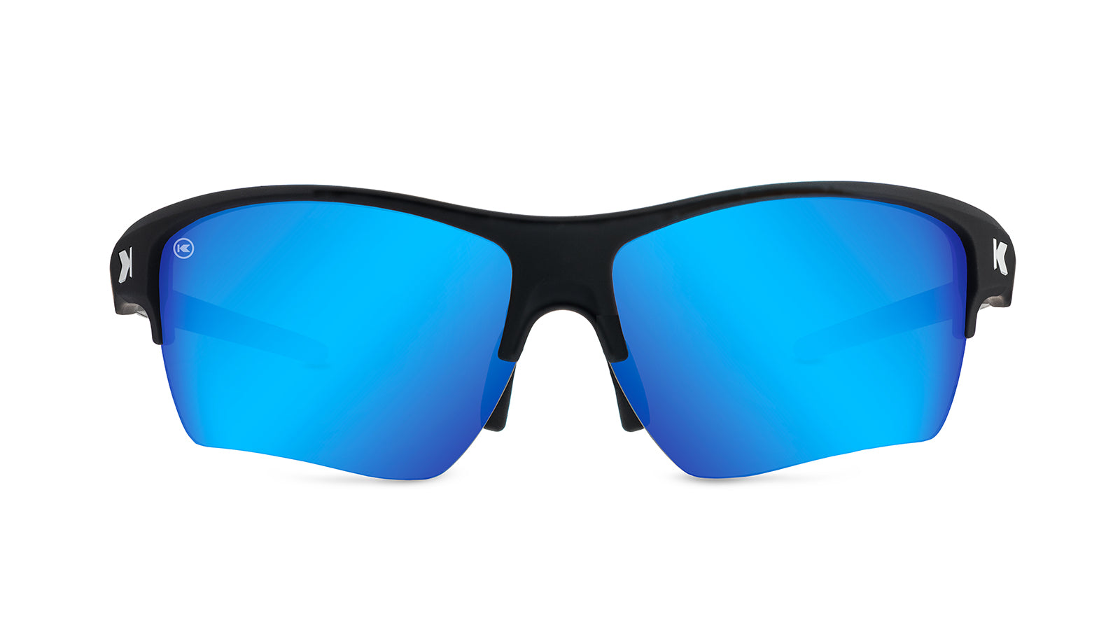 Moonshot Flight Paths Sunglasses with Black Frame and Blue Lenses, Front