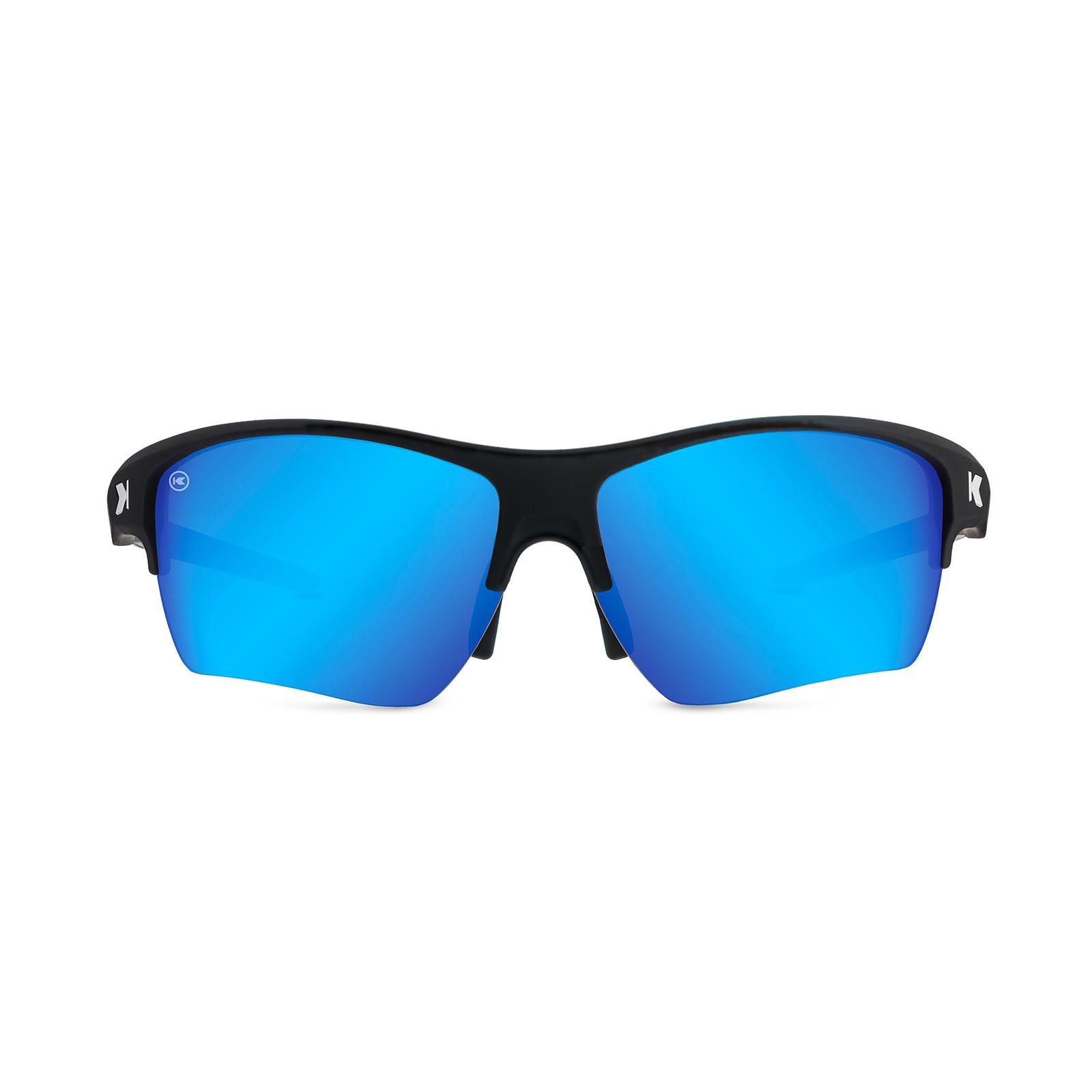 Moonshot Flight Paths Sunglasses with Black Frame and Blue Lenses, Front