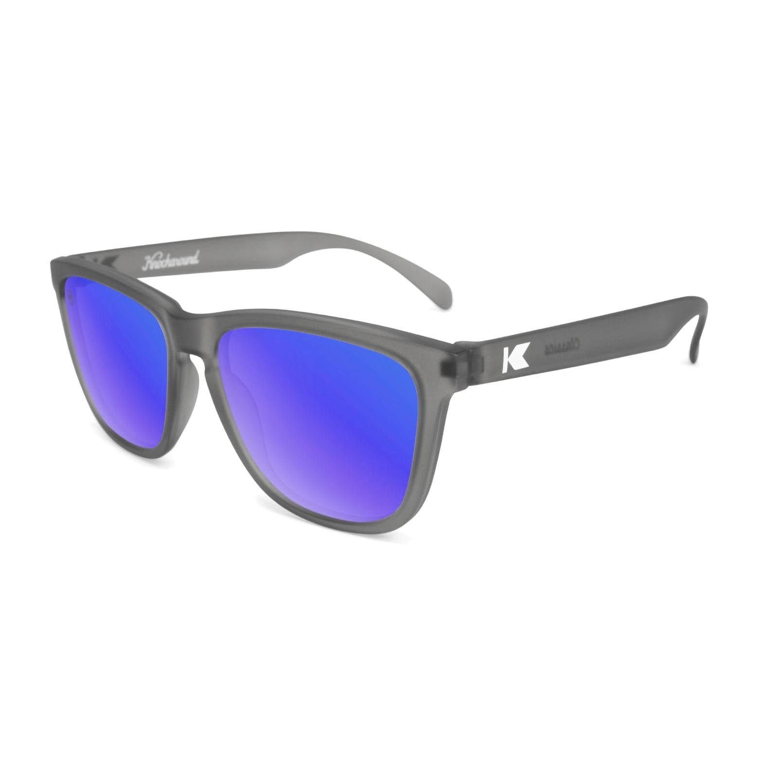 Sunglasses with Frosted Grey Frame and Polarized Blue Moonshine Lenses, Flyover