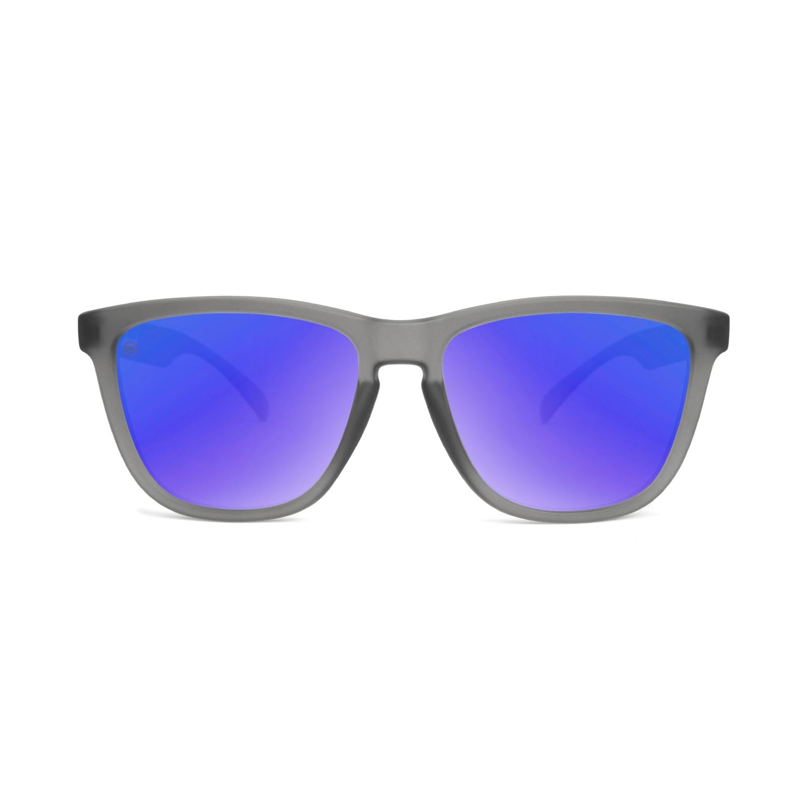 Sunglasses with Frosted Grey Frame and Polarized Blue Moonshine Lenses, Front
