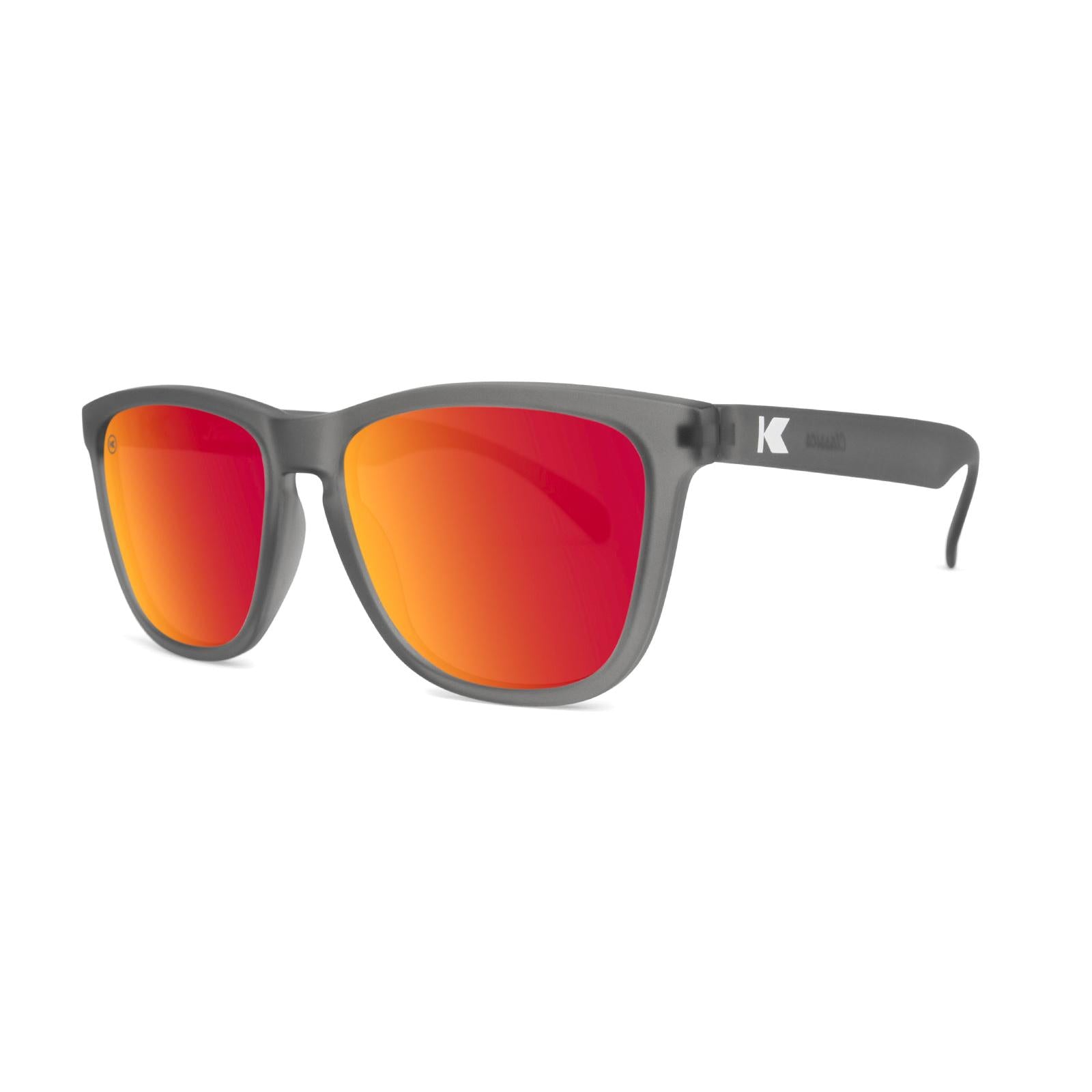 Sunglasses with Frosted Grey Frame and Polarized Red Sunset Lenses, Threequarter