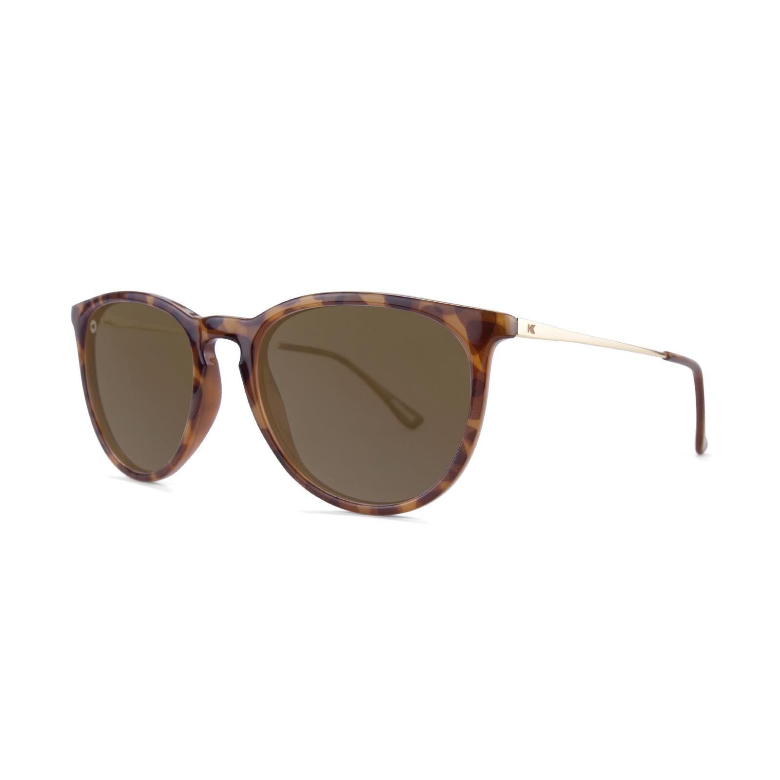 Sunglasses with Glossy Tortoise Shell Frame and Polarized Brown Lenses, Threequarter