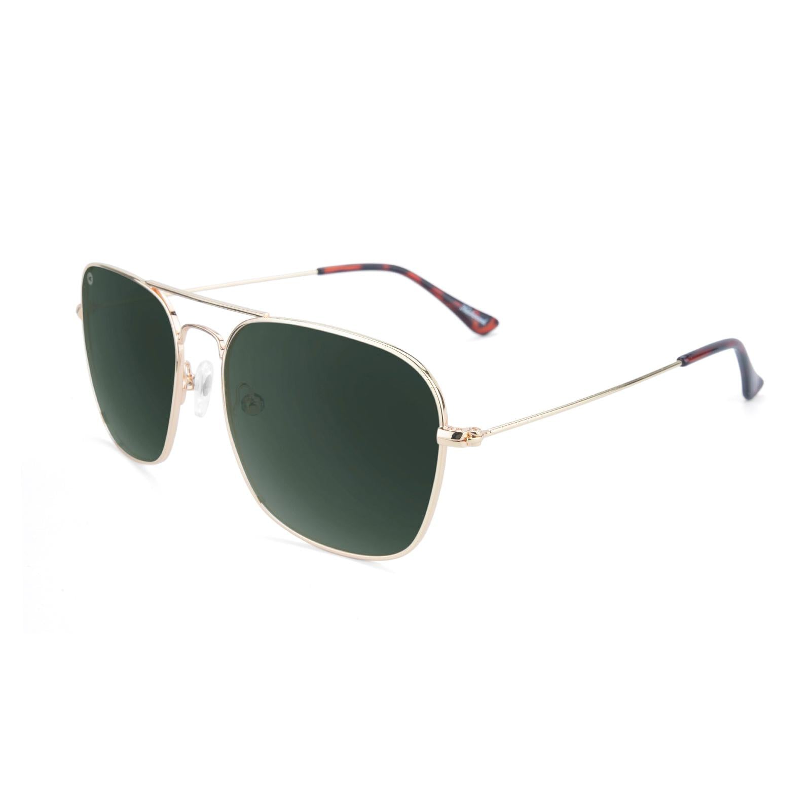 Sunglasses with Gold Metal Frame and Polarized Aviator Green Lenses, Flyover