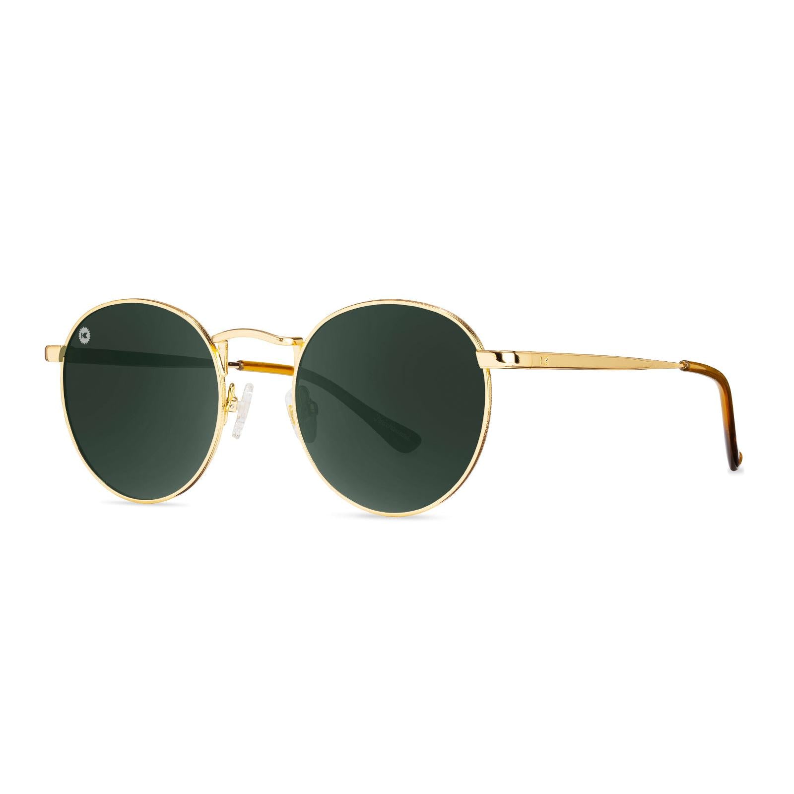 Love & Haights Sunglasses with Gold Frames and Polarized Green Lenses, Threequarter