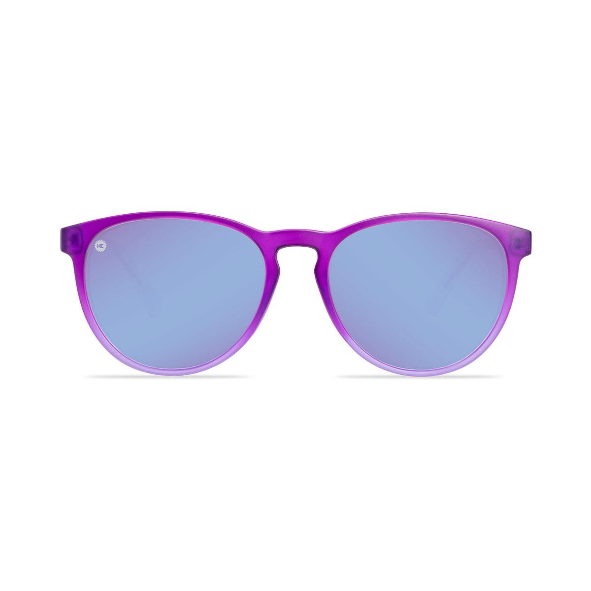 Sunglasses with purple front and palm tree arms, front