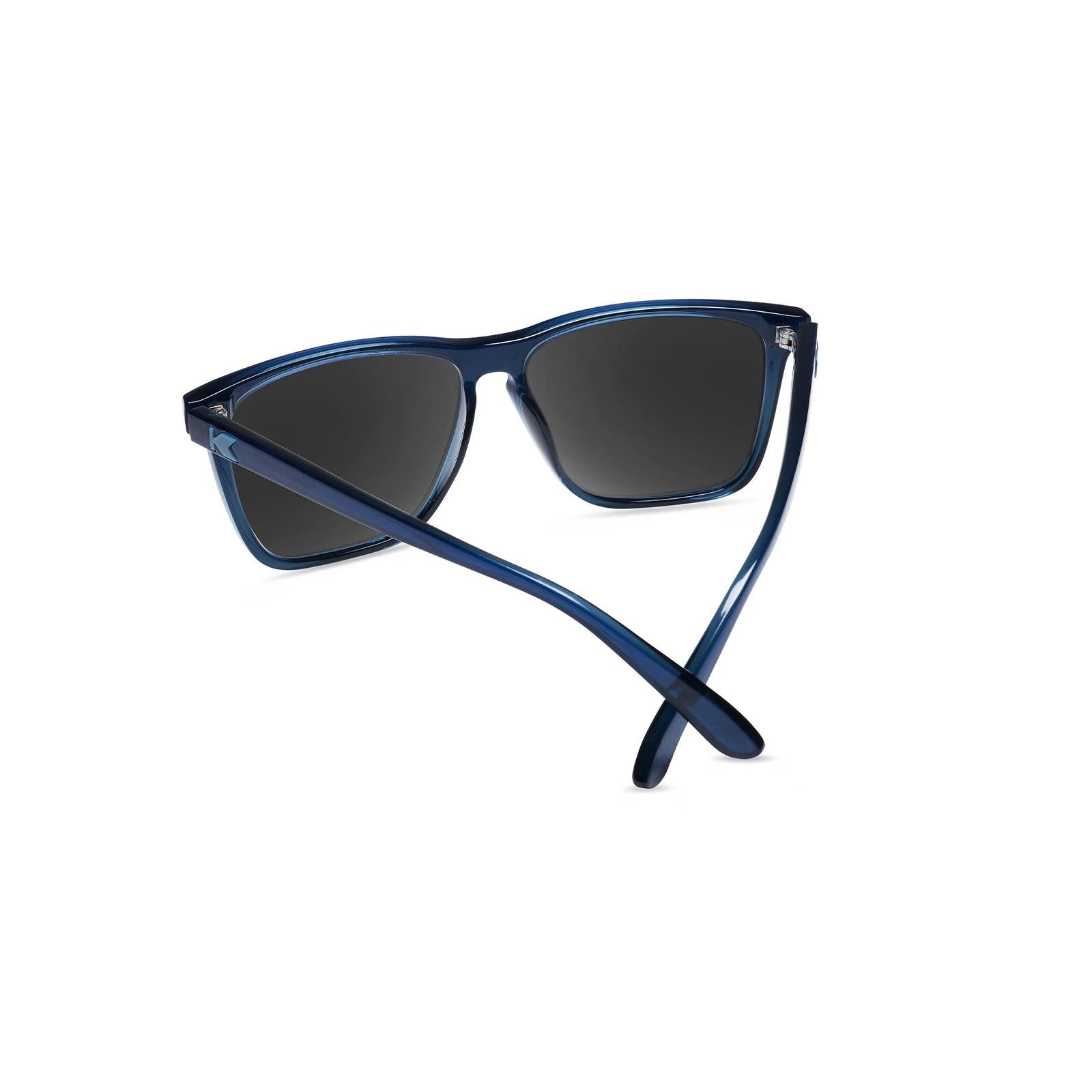 Sunglasses with Glossy Blue Frames and Polarized Sky Blue Lenses, Back