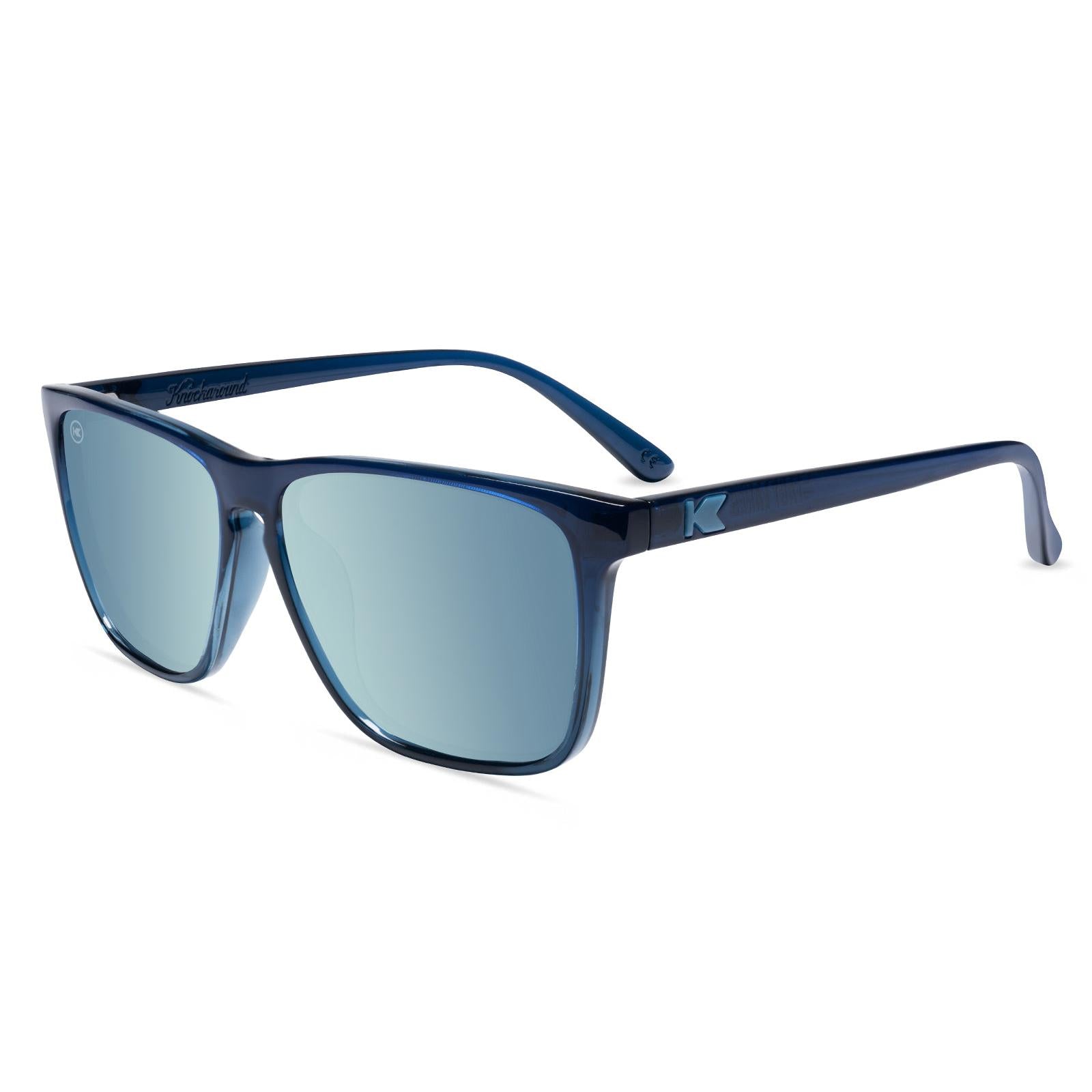 Sunglasses with Glossy Blue Frames and Polarized Sky Blue Lenses, Flyover