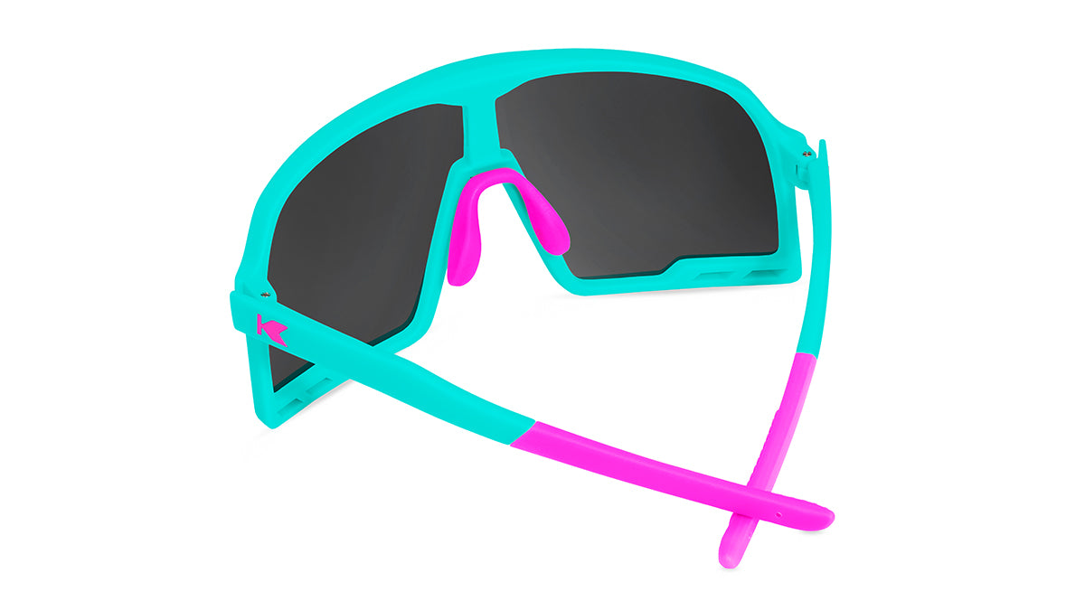 Sunglasses With Rubberized Aqua Frames and Yellow-Blue Lenses, Back