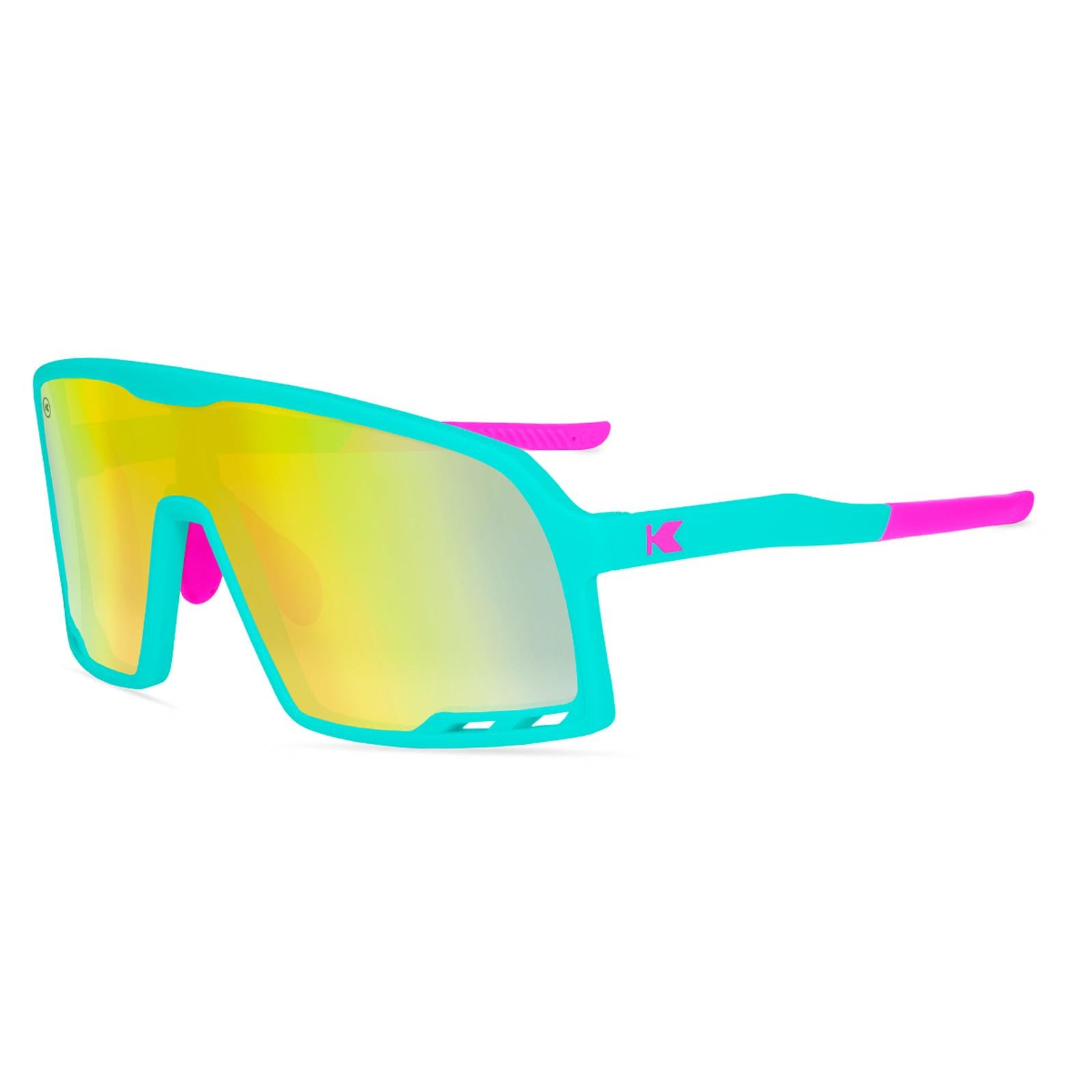 Sunglasses With Rubberized Aqua Frames and Yellow-Blue Lenses, Flyover