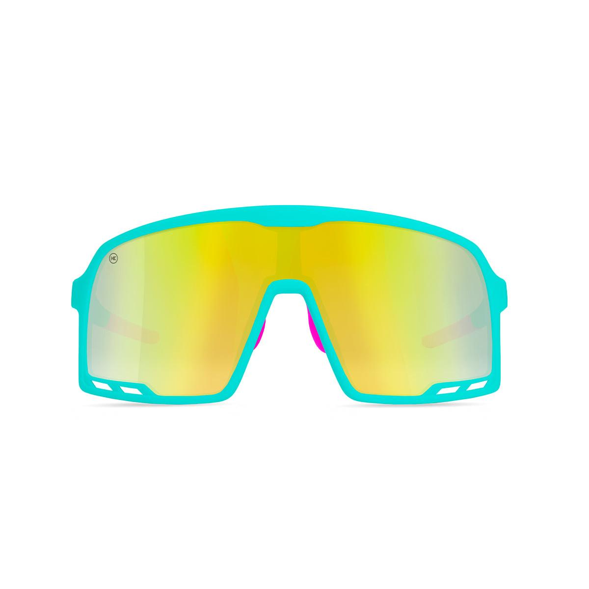 Sunglasses With Rubberized Aqua Frames and Yellow-Blue Lenses, Front