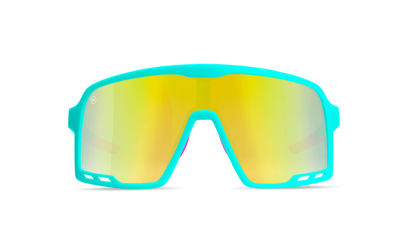 Kids Sport Sunglasses with Sky Blue Frames and Yellow Lenses, Front