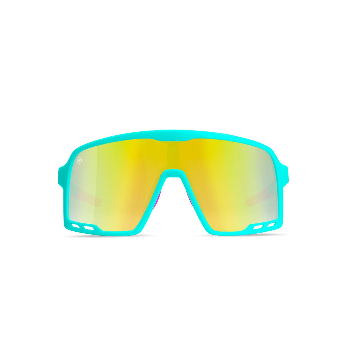 Kids Sport Sunglasses with Sky Blue Frames and Yellow Lenses, Front