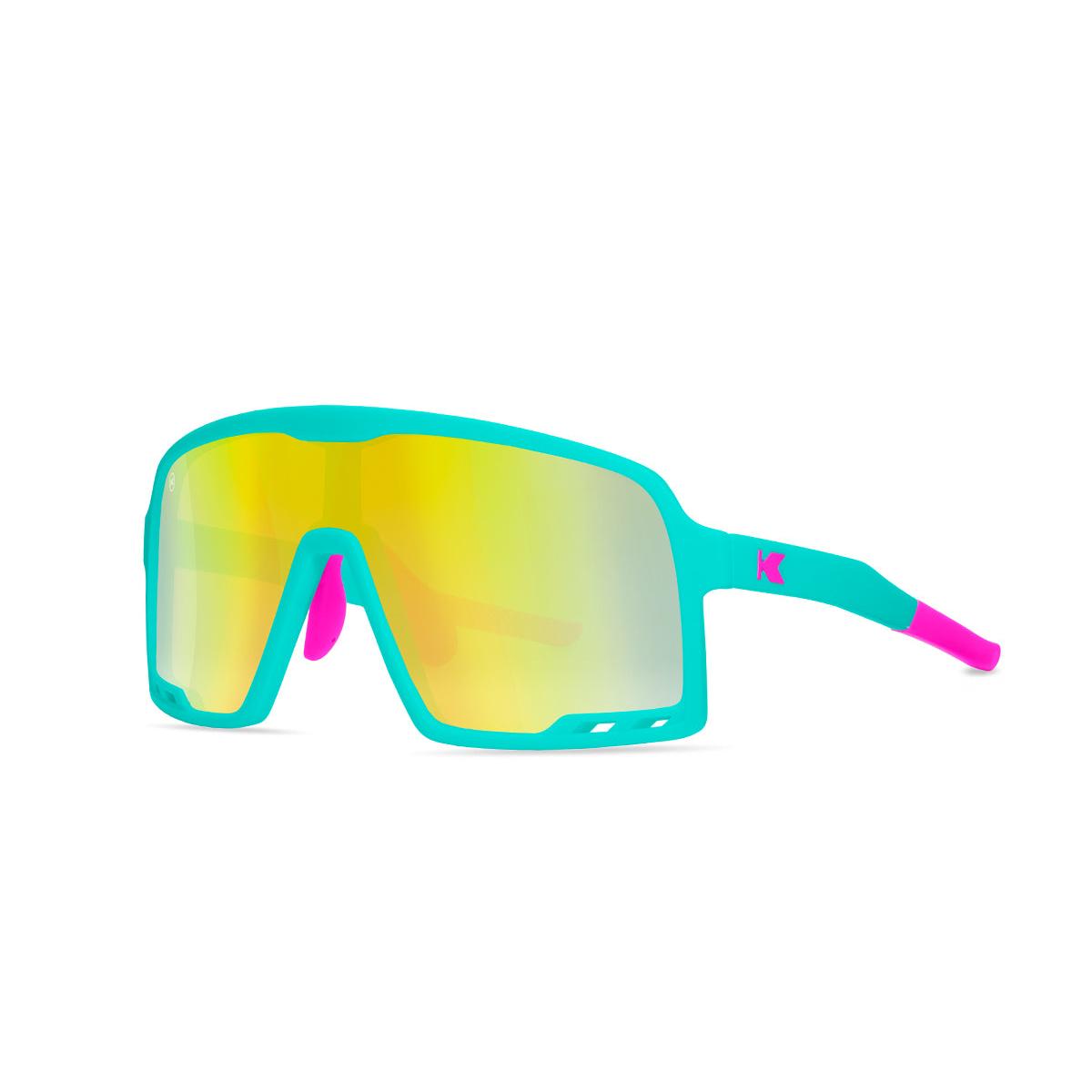Kids Sport Sunglasses with Sky Blue Frames and Yellow Lenses, Threequarter