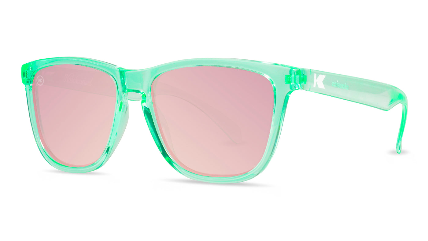 Sunglasses with Green Frame and Polarized Pink Lenses, Flyover