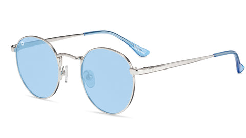 Love & Haights Sunglasses with Silver Frames and Polarized Blue Lenses, Flyover