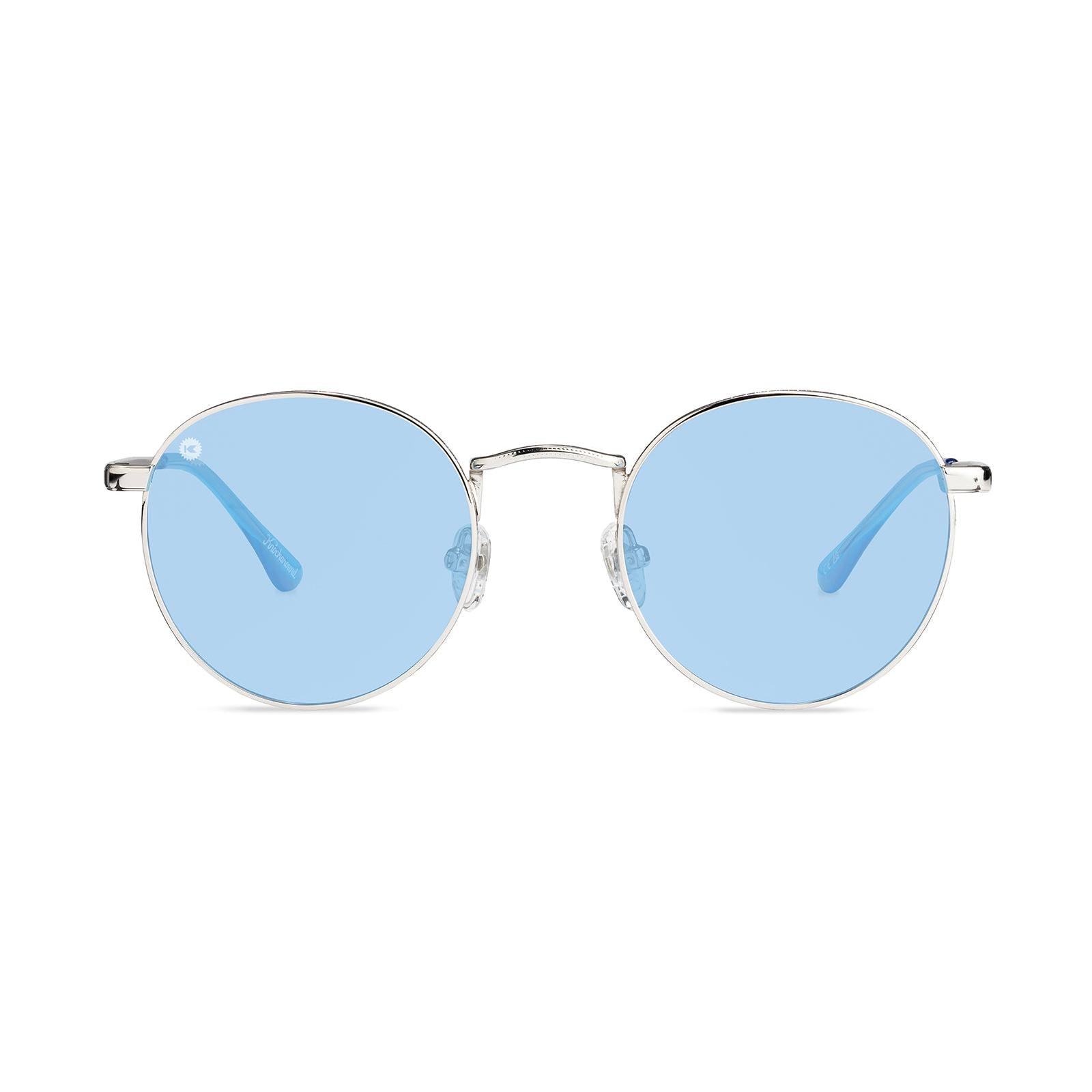 Love & Haights Sunglasses with Silver Frames and Polarized Blue Lenses, Front