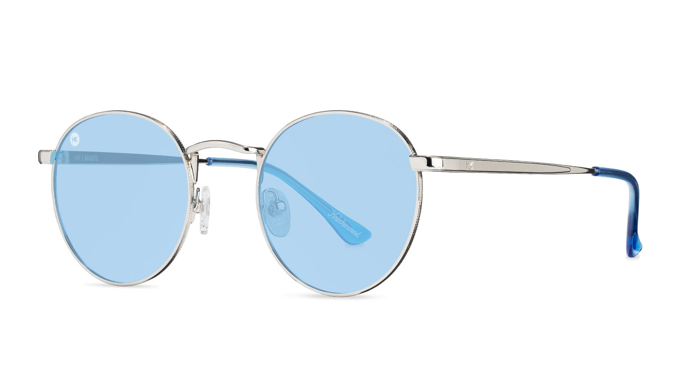 Love & Haights Sunglasses with Silver Frames and Polarized Blue Lenses, Threequarter