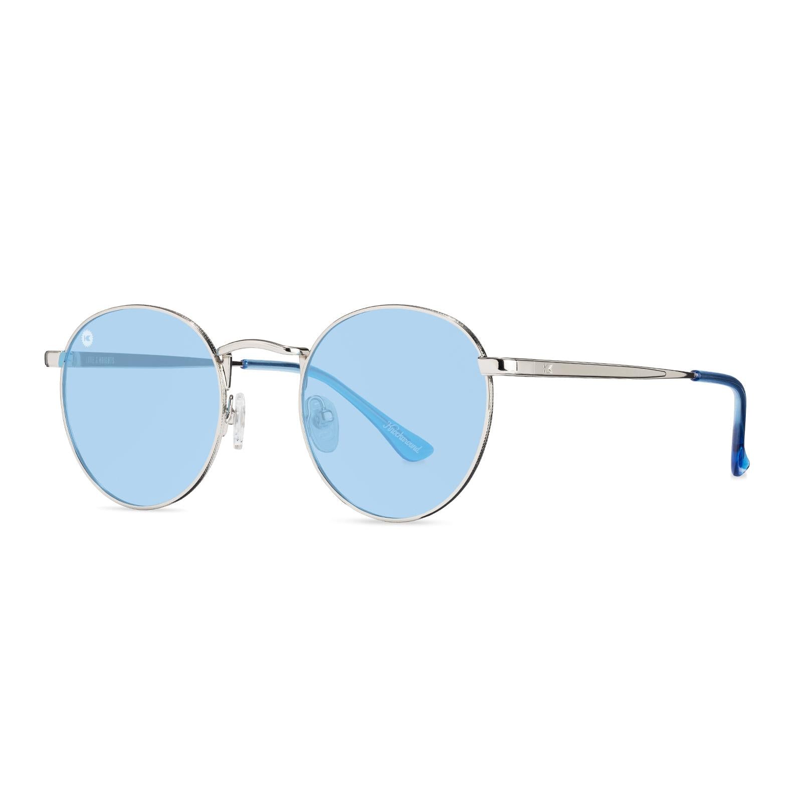 Love & Haights Sunglasses with Silver Frames and Polarized Blue Lenses, Threequarter