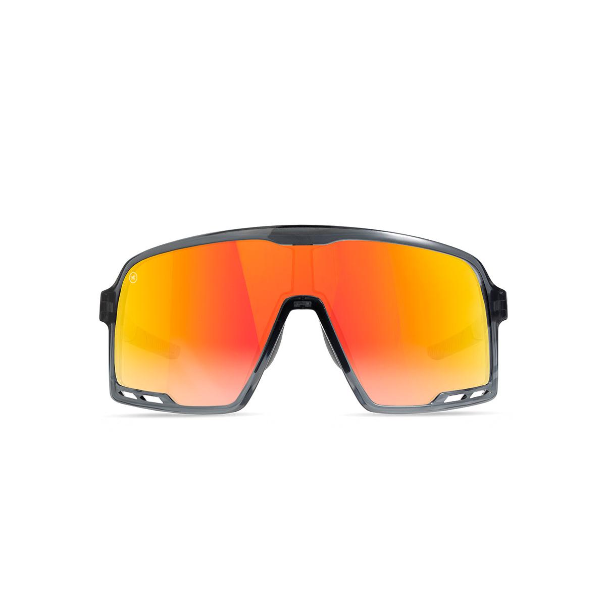 Sport Sunglasses with Clear Grey Frames and Red Sunset Lenses, Front