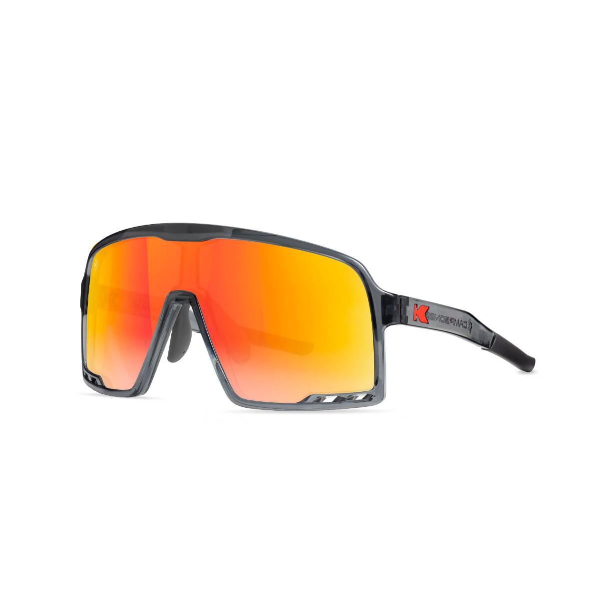 Kids Sport Sunglasses with Clear Grey Frames and Red Sunset Lenses, Threequarter