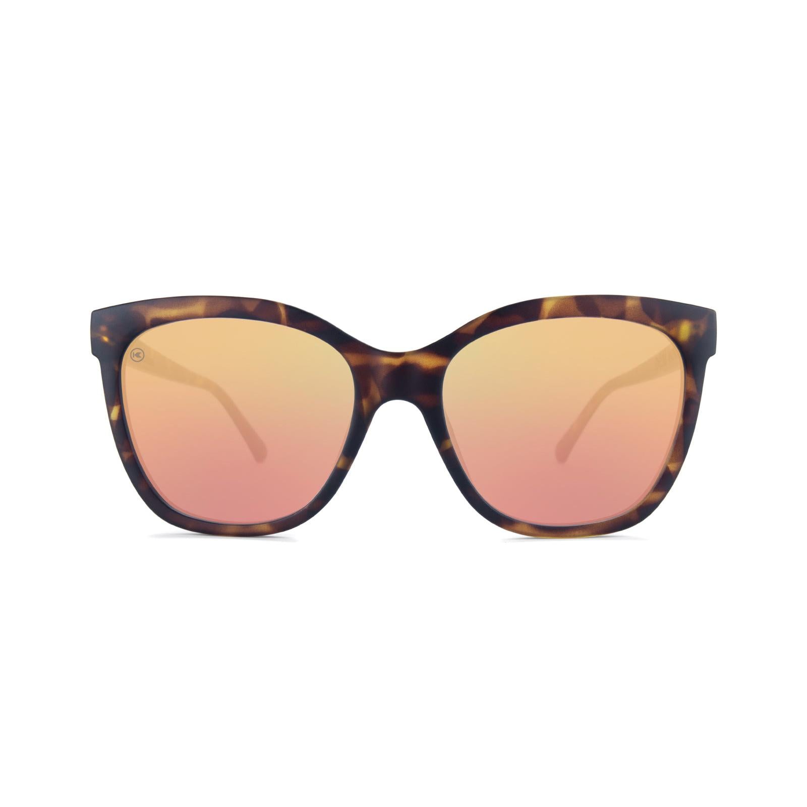Sunglasses with Matte Tortoise Shell Frames and Polarized Rose Gold Lenses, Front