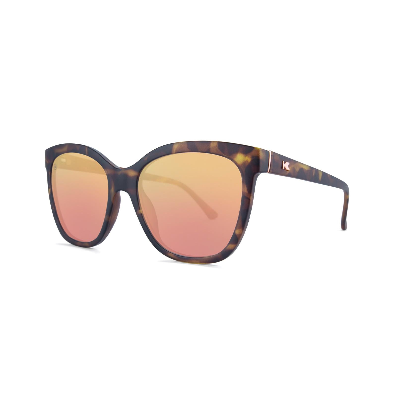 Sunglasses with Matte Tortoise Shell Frames and Polarized Rose Gold Lenses, Threequarter