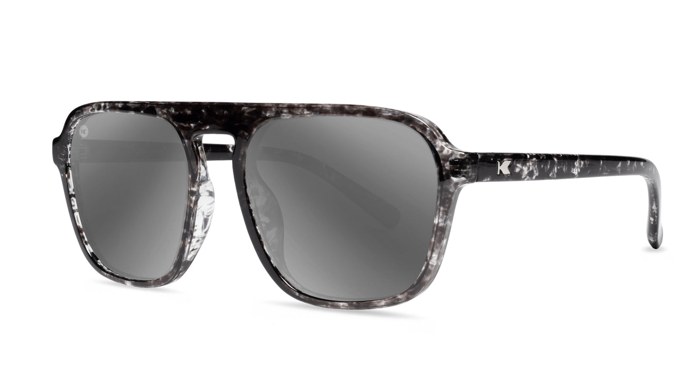 Sunglasses with Glossy Might Ink Frames and Polarized Silver Lenses, Threequarter