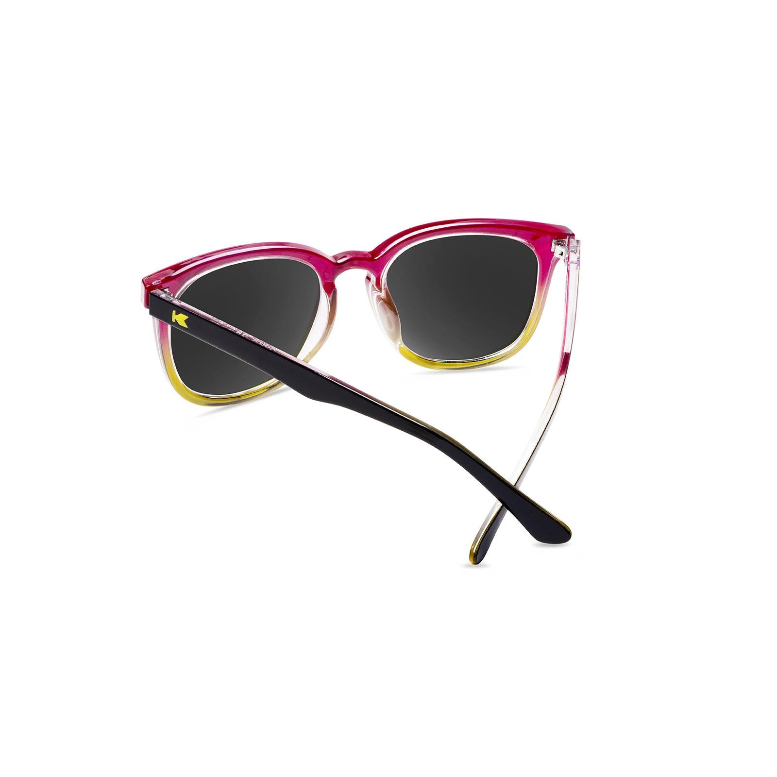 Sunglasses with Black Frame and Polarized Fuchsia Lenses, Back