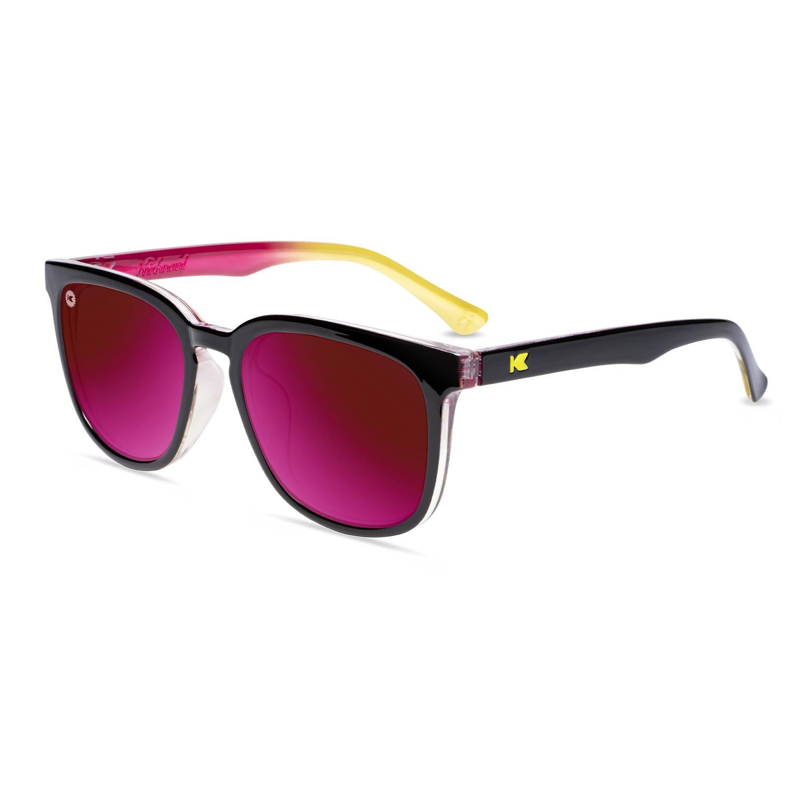 Sunglasses with Black Frame and Polarized Fuchsia Lenses, Flyover