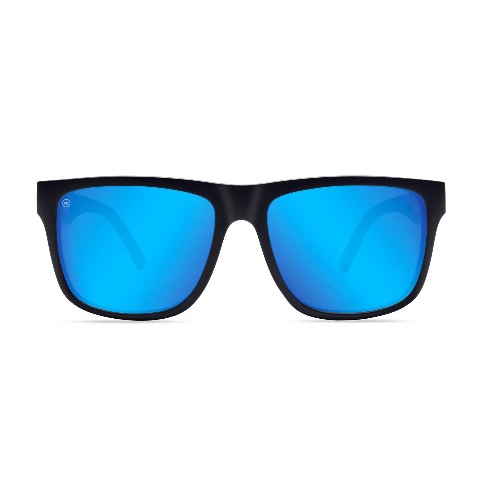 Sunglasses with Black Frames and Blue Color Enhancing Lenses, Front