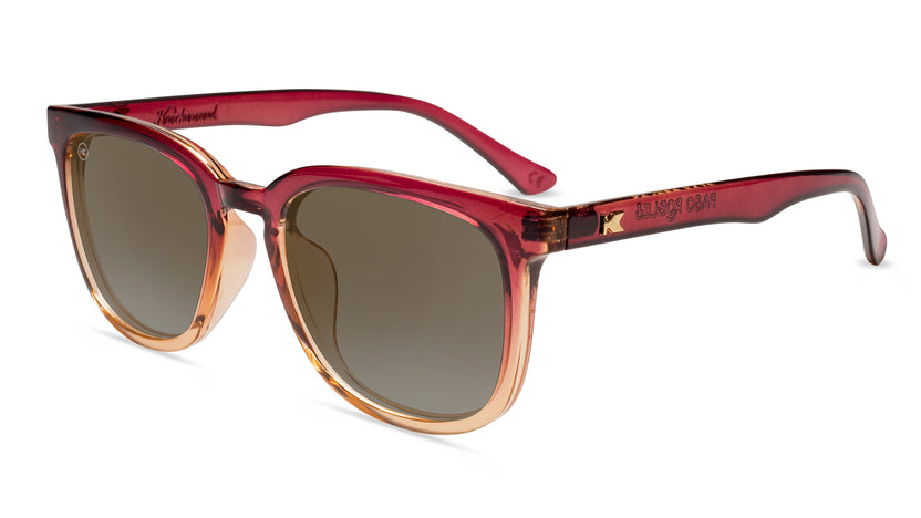 Sunglasses with Raspberry and Creme Beige Frames with Polarized Amber Lenses, Flyover