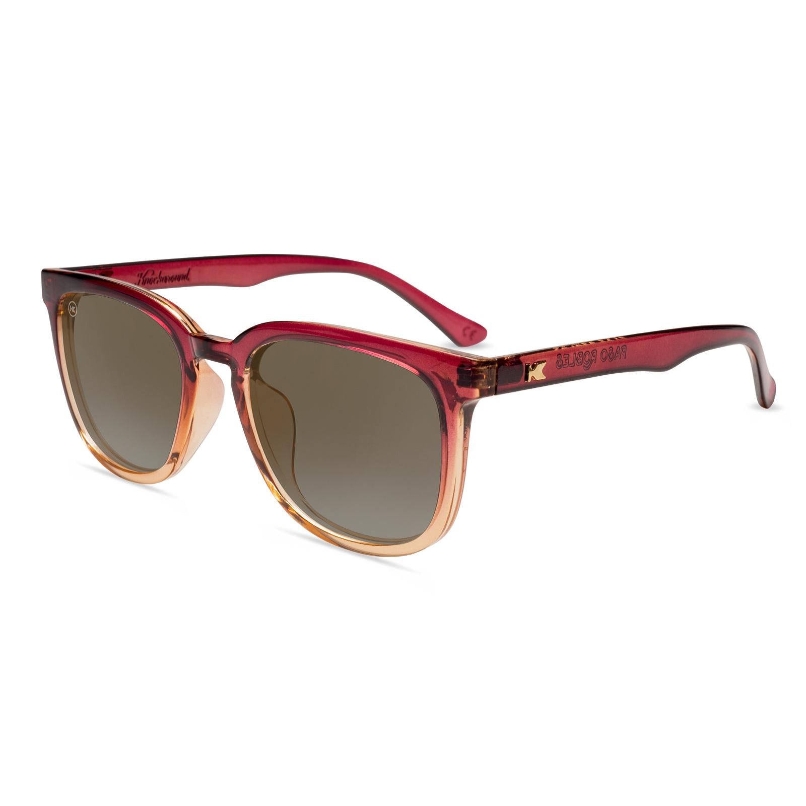 Sunglasses with Raspberry and Creme Beige Frames with Polarized Amber Lenses, Flyover