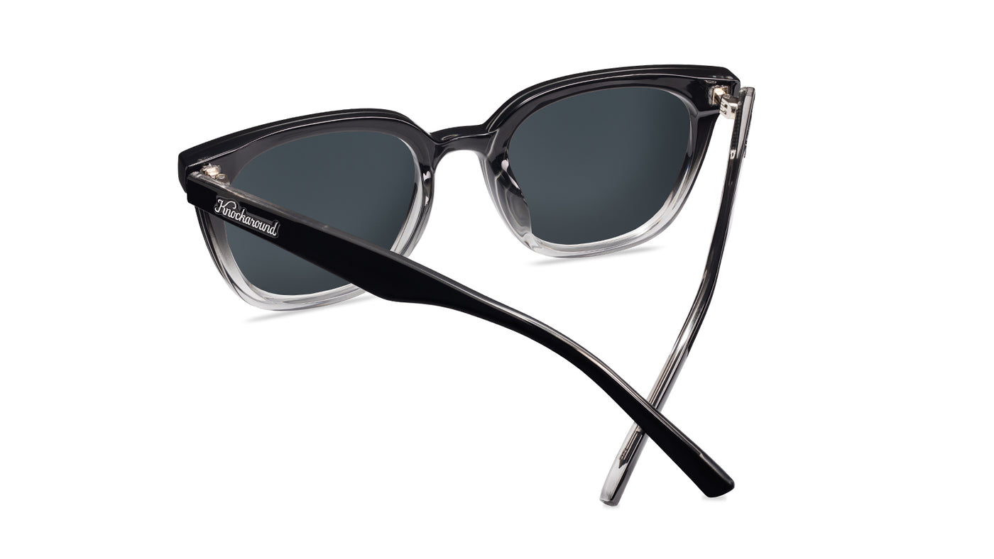 Sunglasses with a black frame with polarized black lenses, back