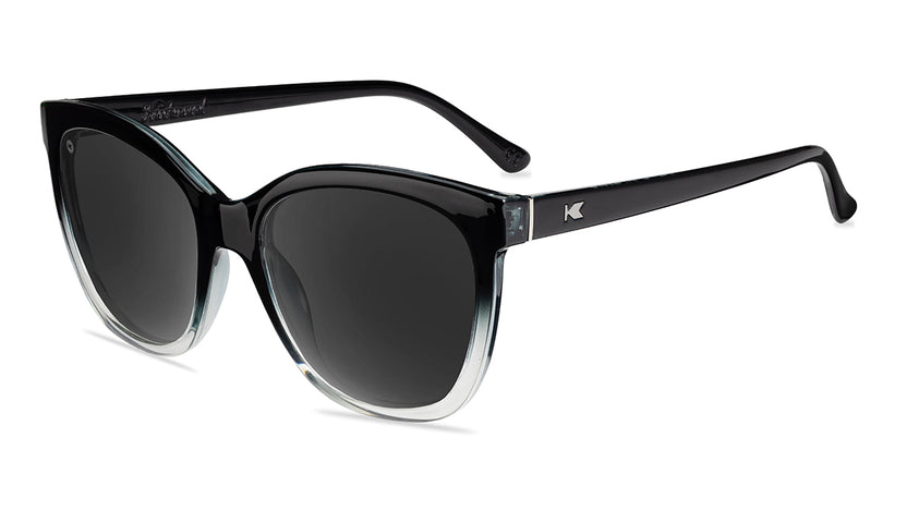 Sunglasses with Glossy Black Frames and Polarized Smoke Lenses, Flyover