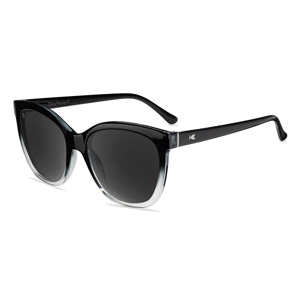 Sunglasses with Glossy Black Frames and Polarized Smoke Lenses, Flyover