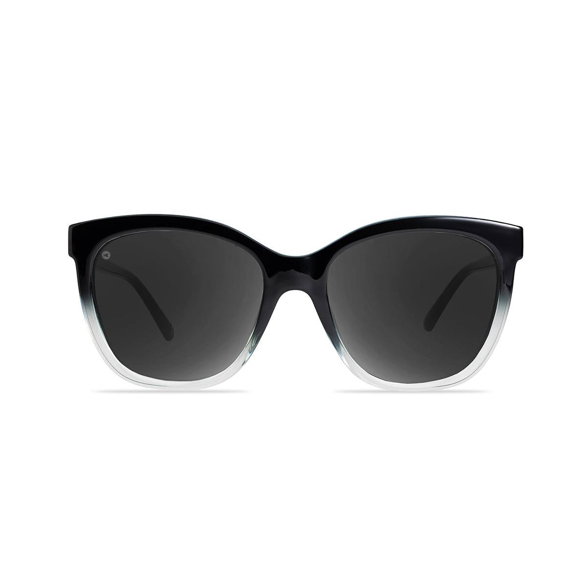 Sunglasses with Glossy Black Frames and Polarized Smoke Lenses, Front