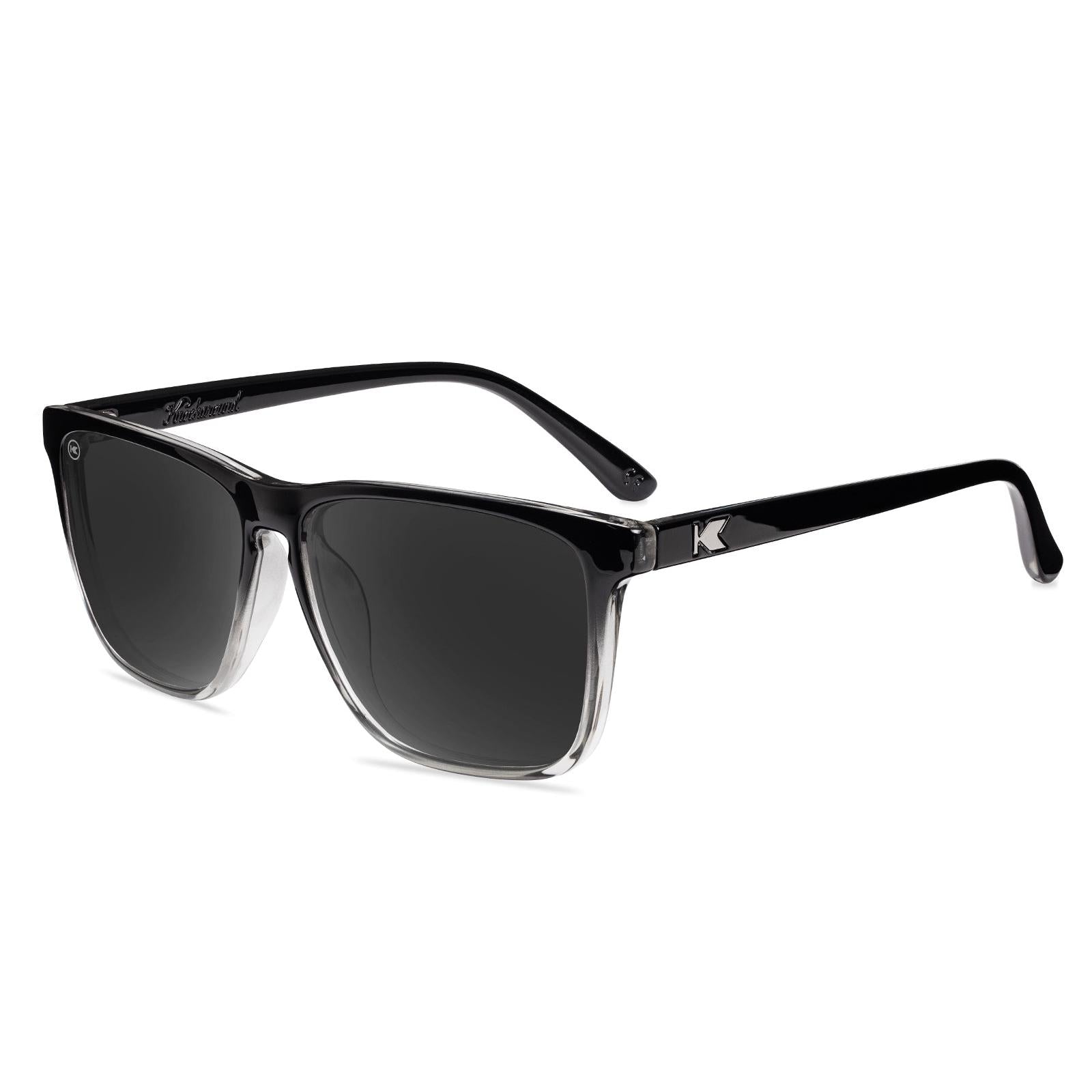 Sunglasses with Glossy Black Frames and Polarized Smoke Lenses, Flyover